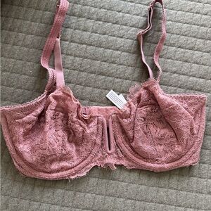 Unlined Lace Underwire Bra in Dusty Pink
